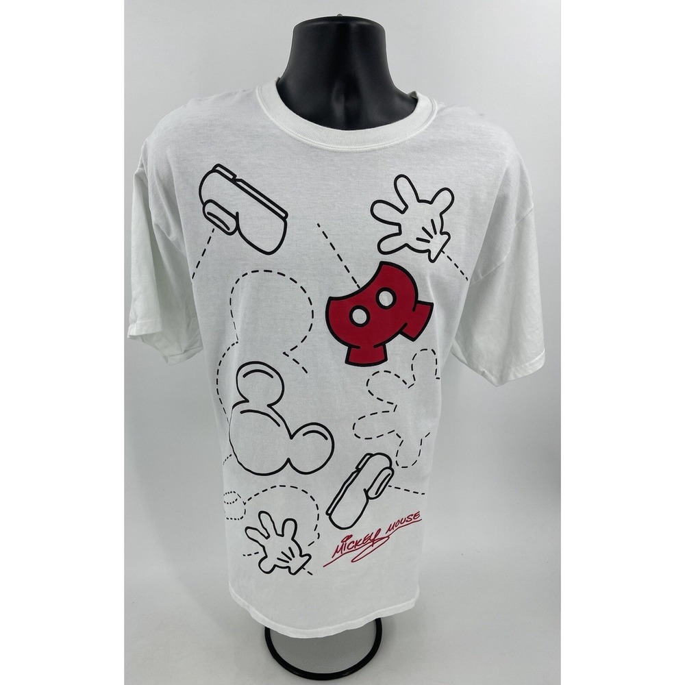 Disney Parks Mickey‎ Puzzle Shirt Size XL White/Black/Red Hanes Short Sleeve
